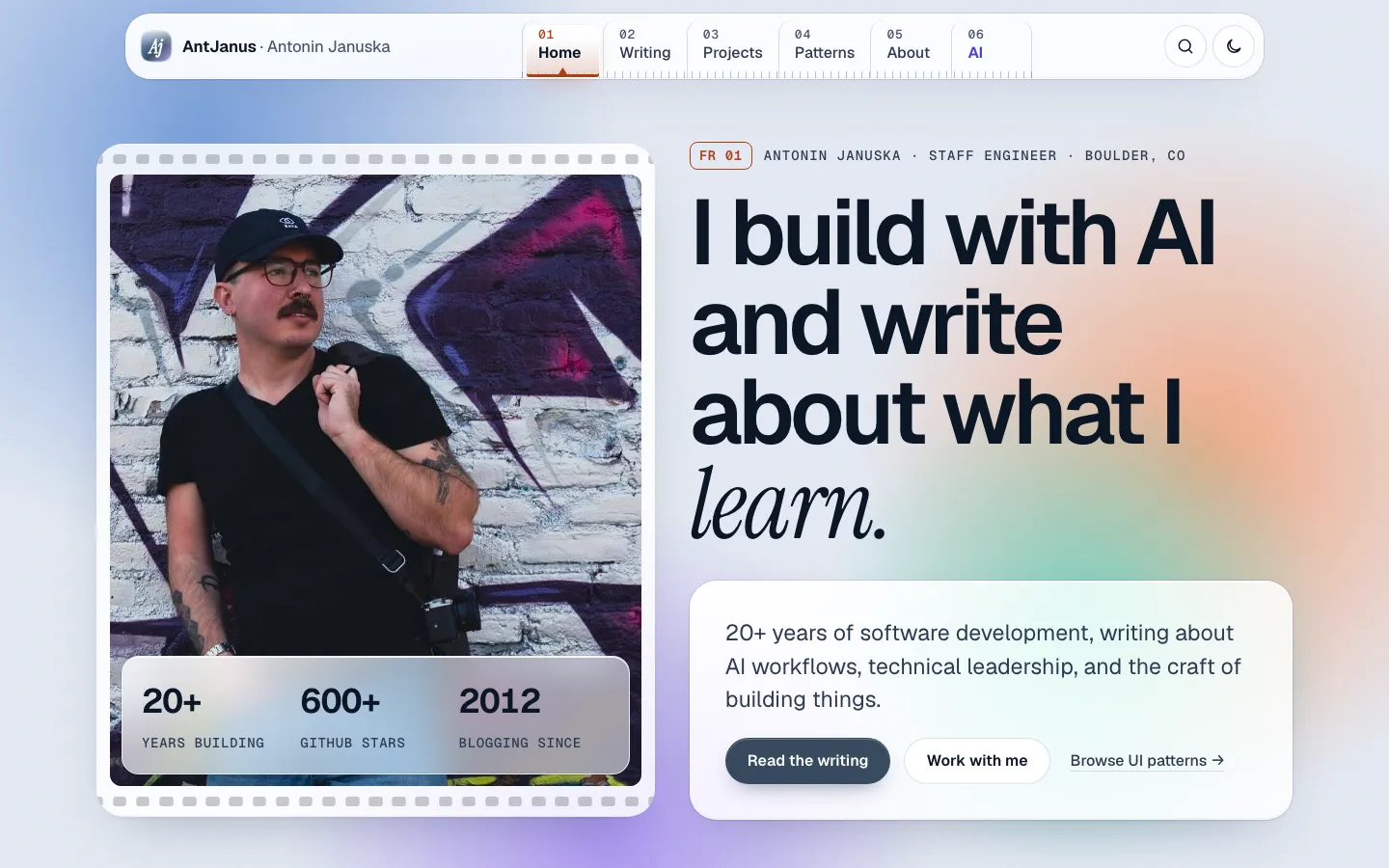 The Glass Filmstrip page design
