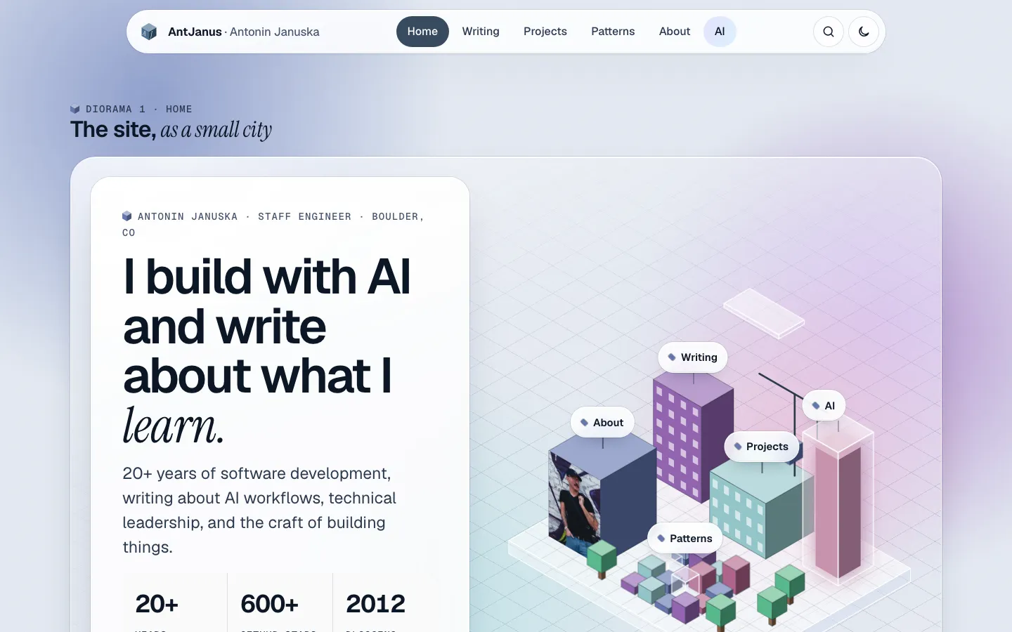 The Glass Isometric page design