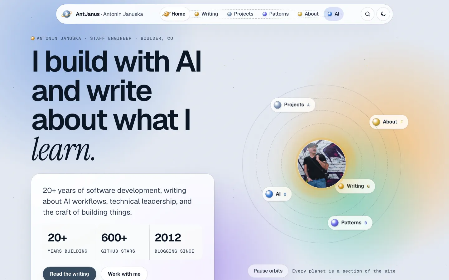 The Glass Orbit page design