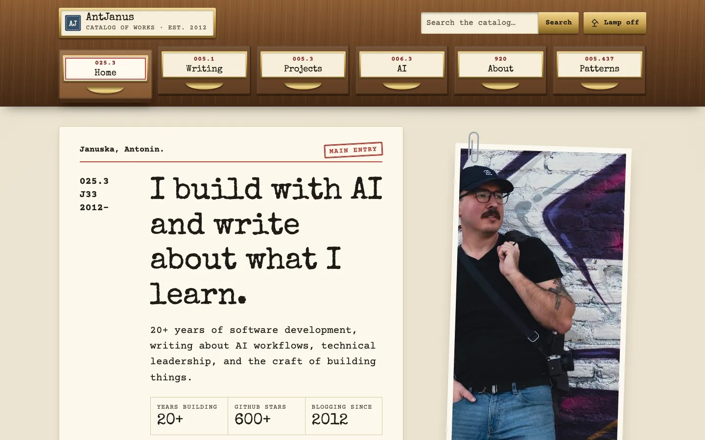 The Index Card Catalog page design