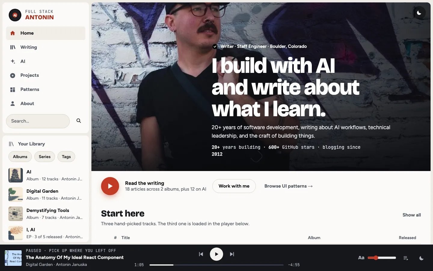 The Music Player Metaphor page design