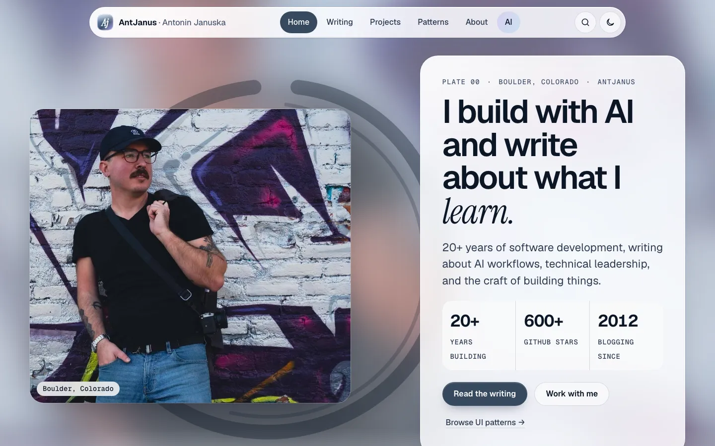 The Quiet Glass page design