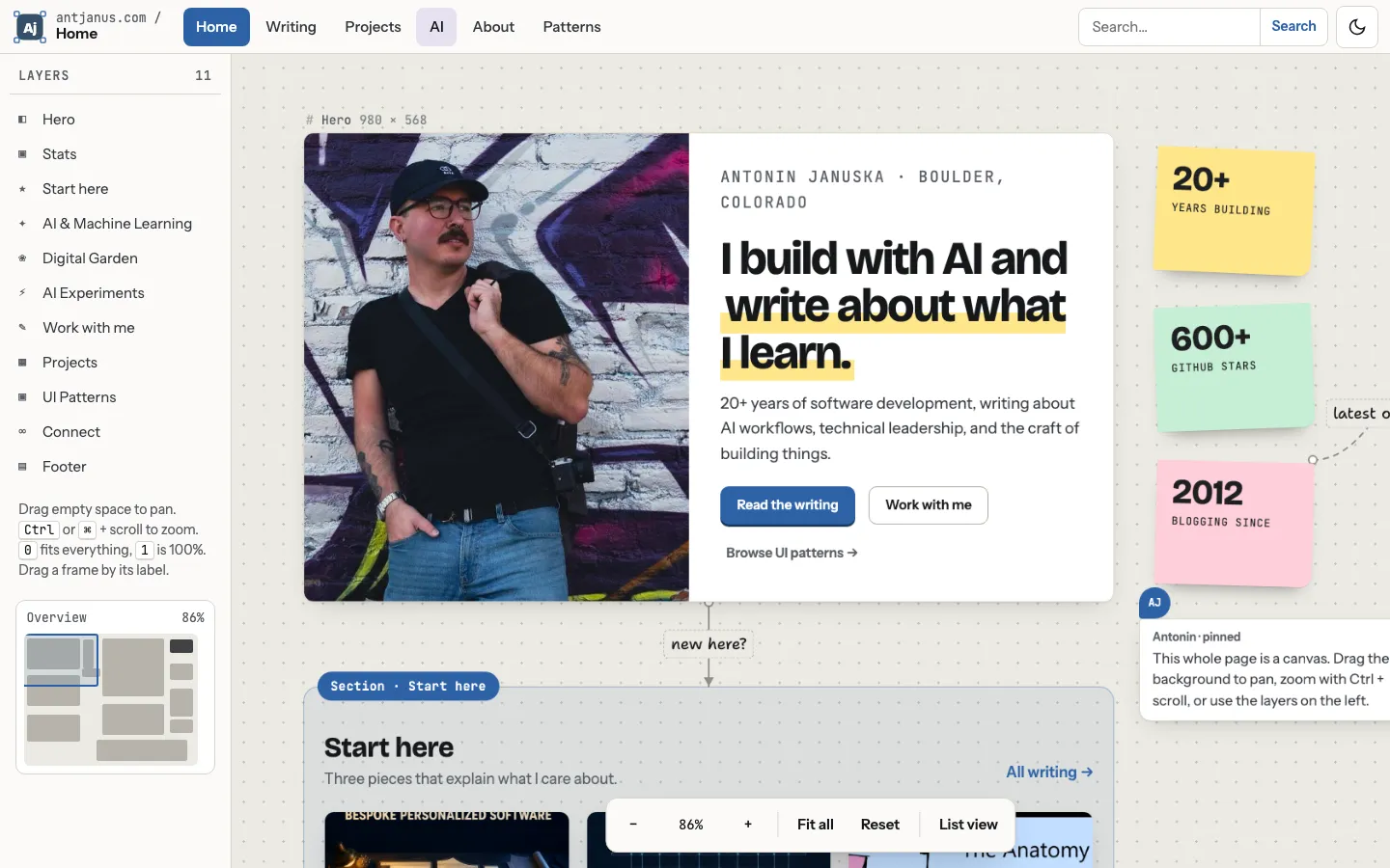 The Infinite Canvas page design