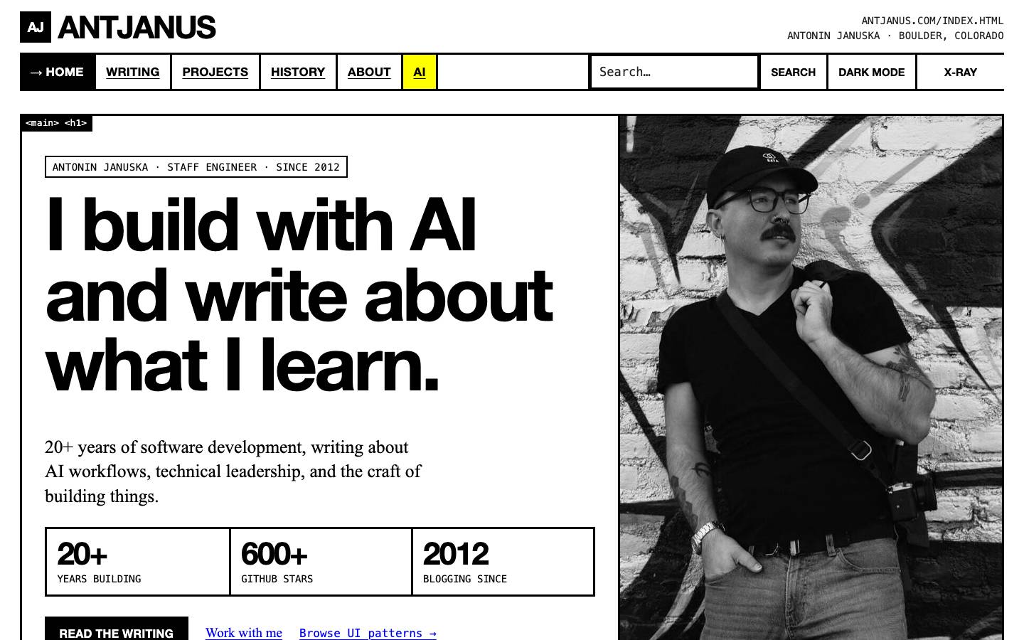 Home page of the Web Brutalism redesign