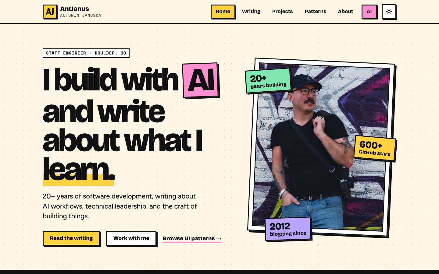 Home page of the Neo-Brutalism redesign
