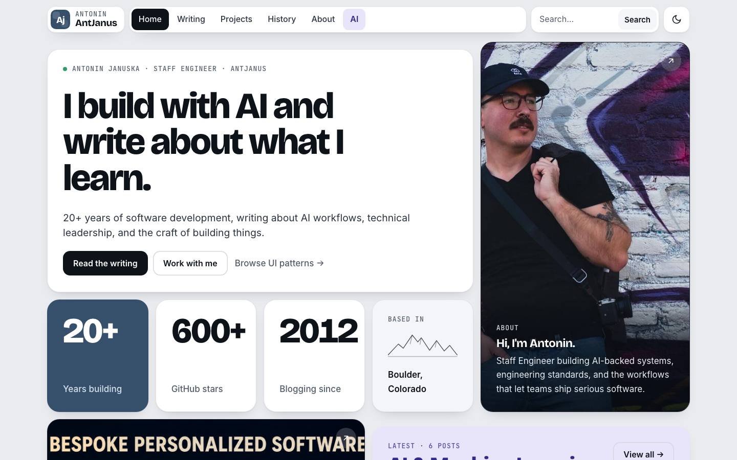 Home page of the Bento Grid Layouts redesign