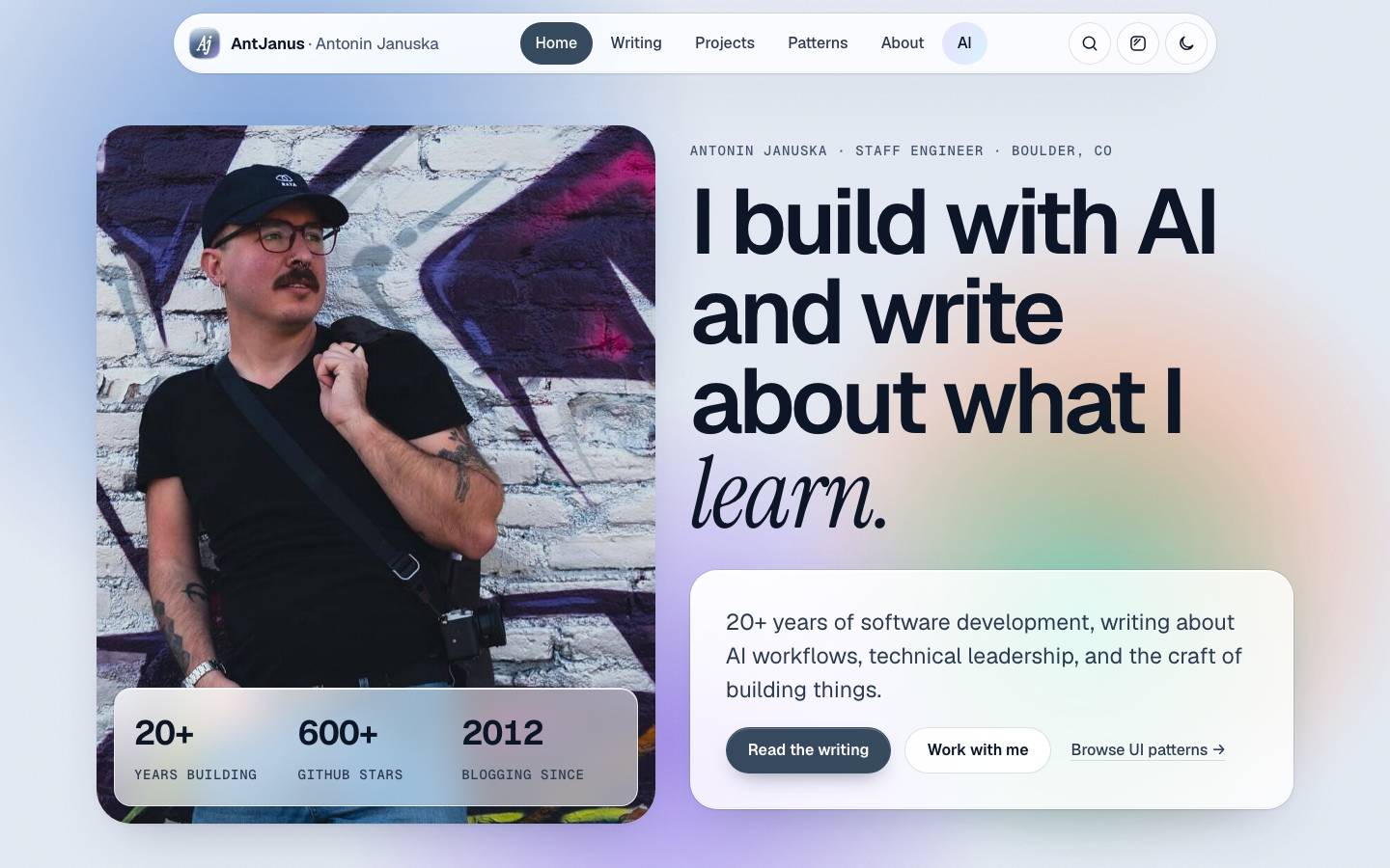 Home page of the Glassmorphism 2.0 redesign