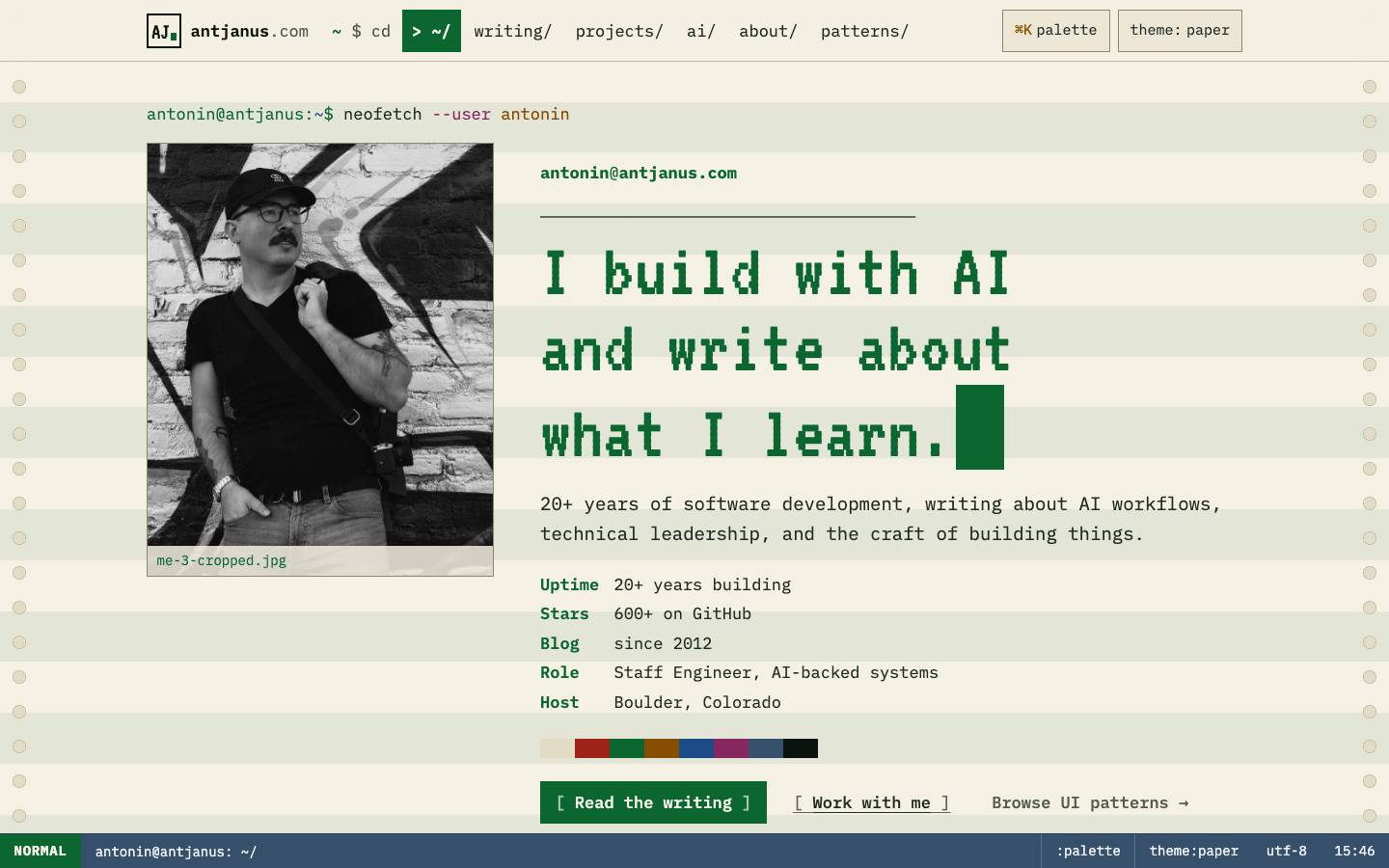 Home page of the Terminal / CLI Aesthetic redesign