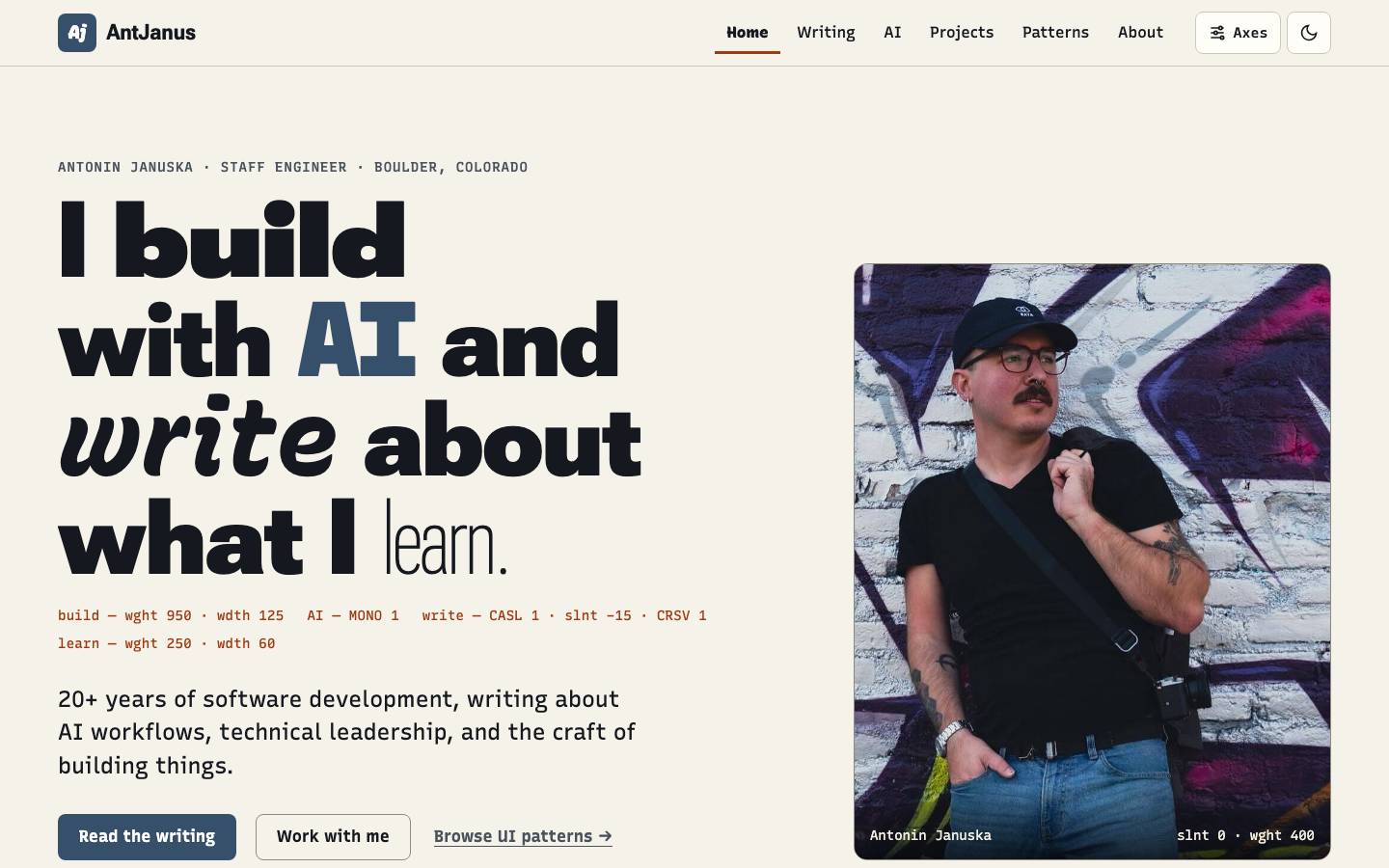 Home page of the Variable Font Expression redesign