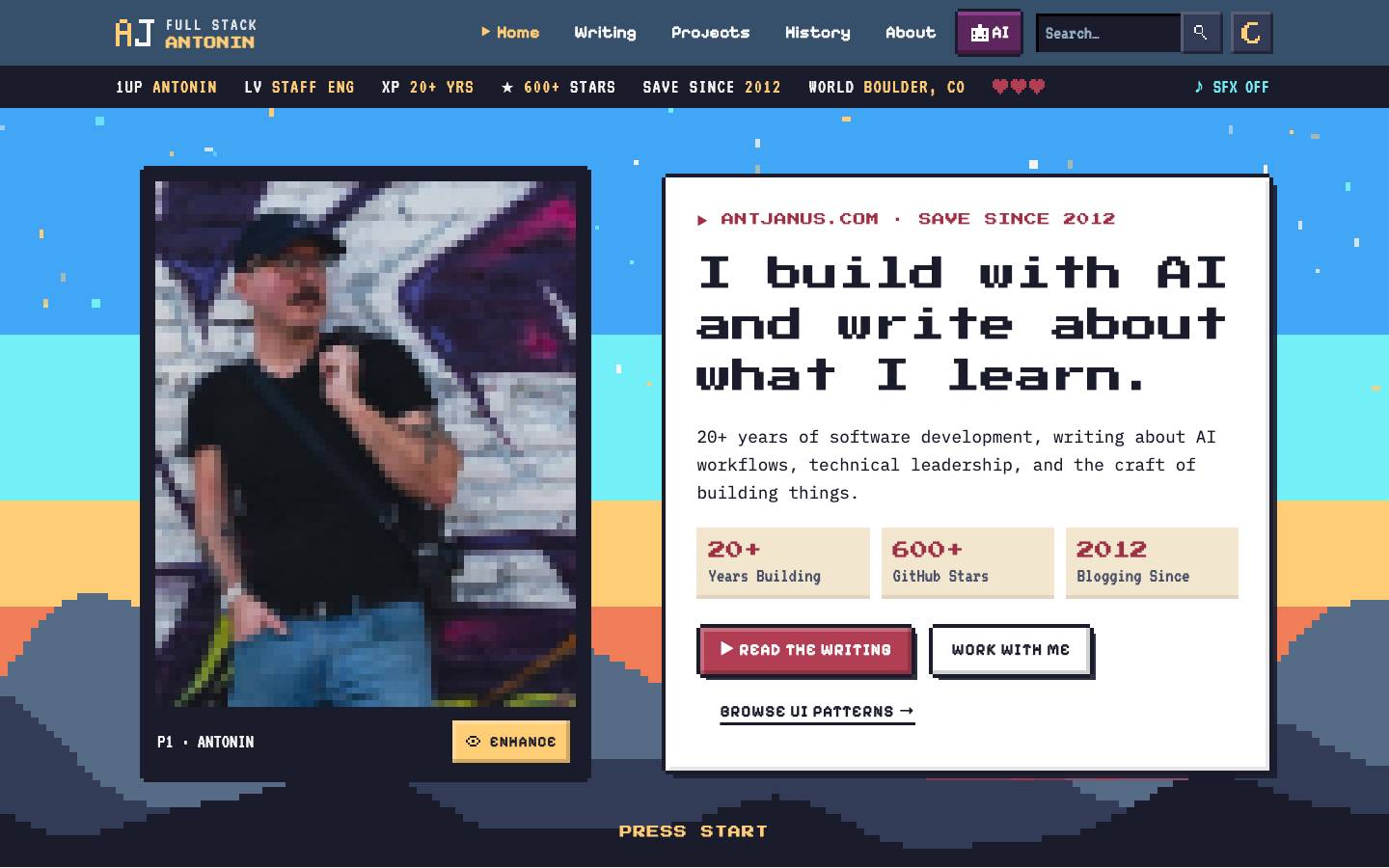 Home page of the Pixel Art / 8-bit redesign