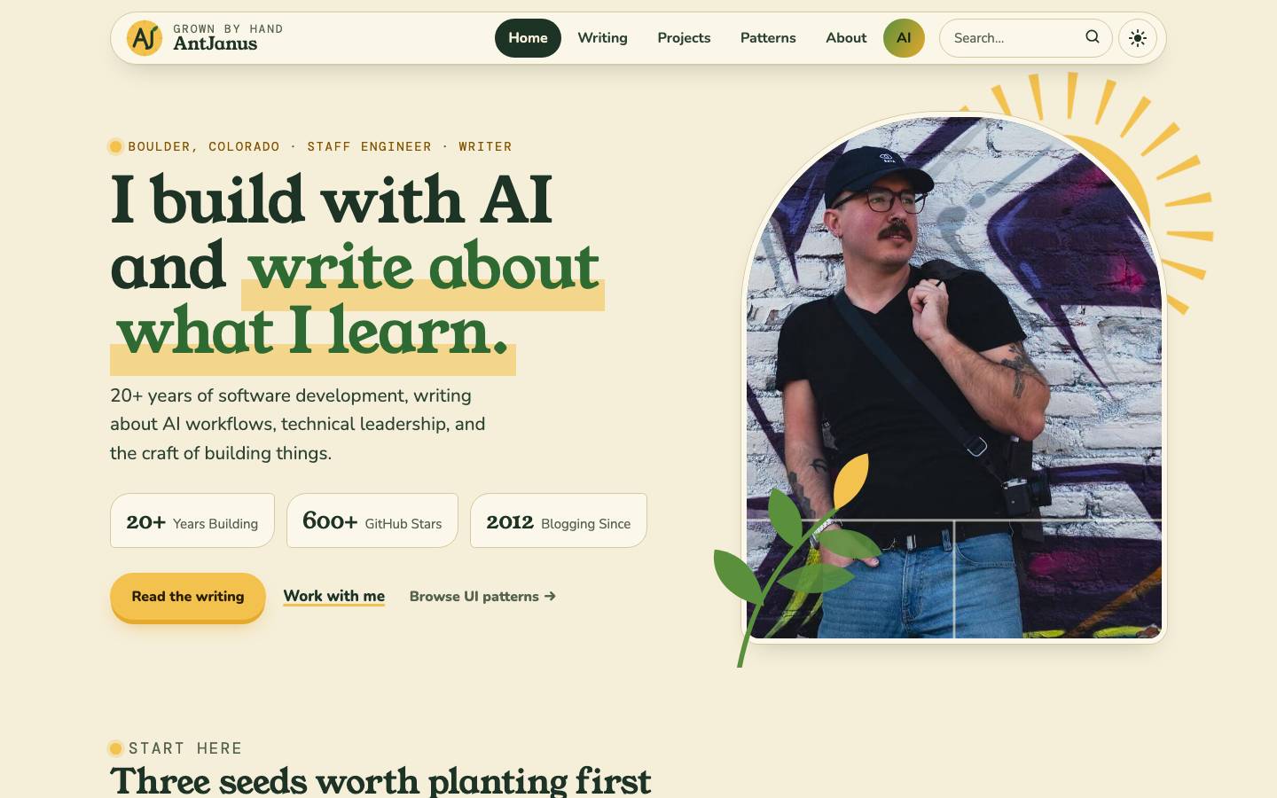 Home page of the Solarpunk redesign
