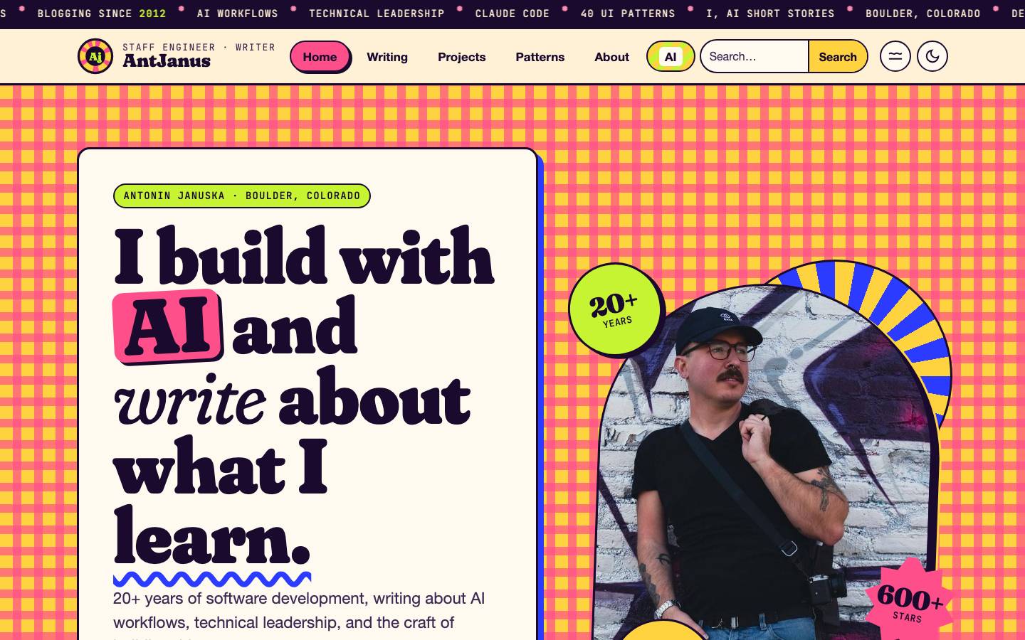 Home page of the Maximalism redesign