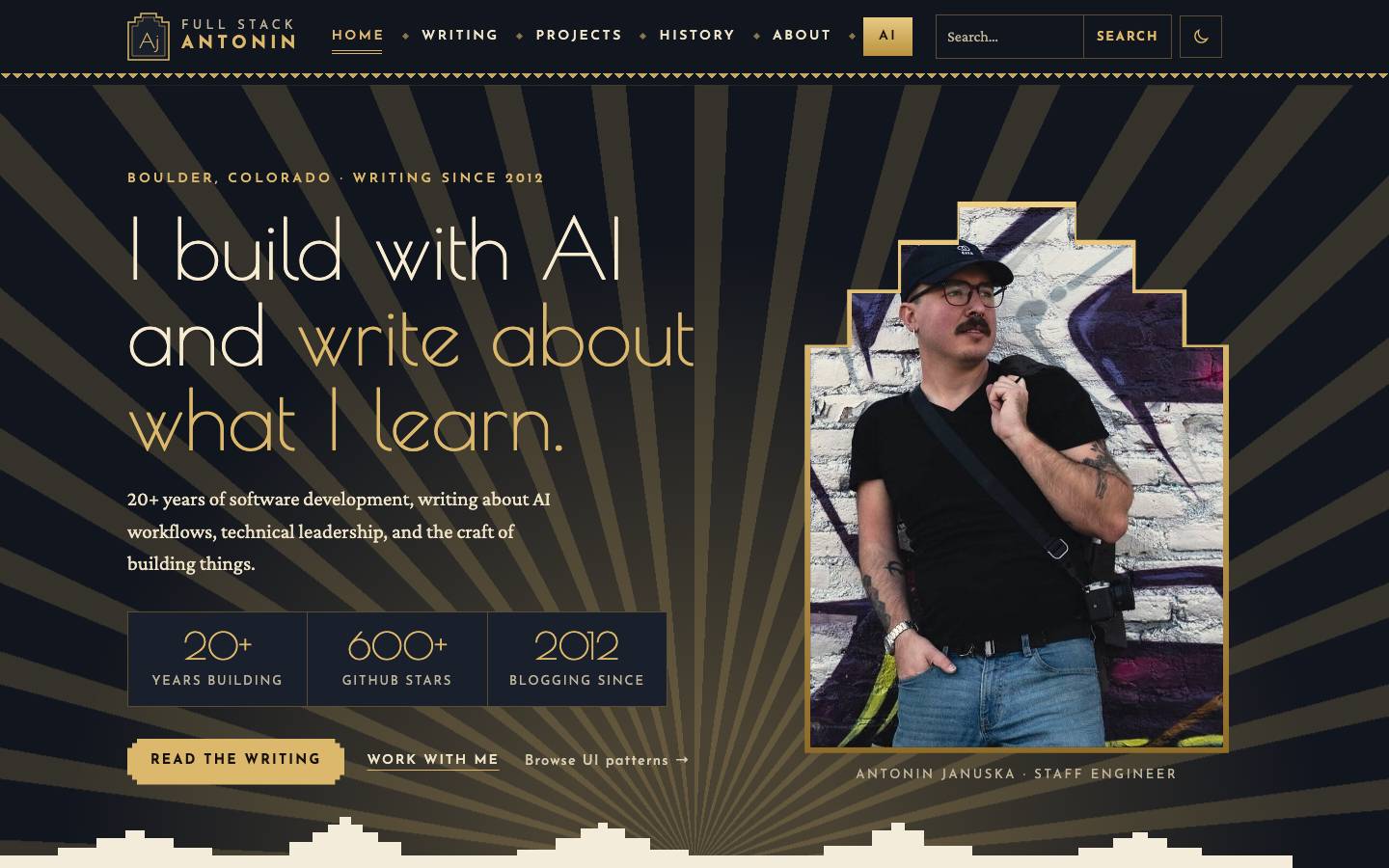 Home page of the Art Deco redesign