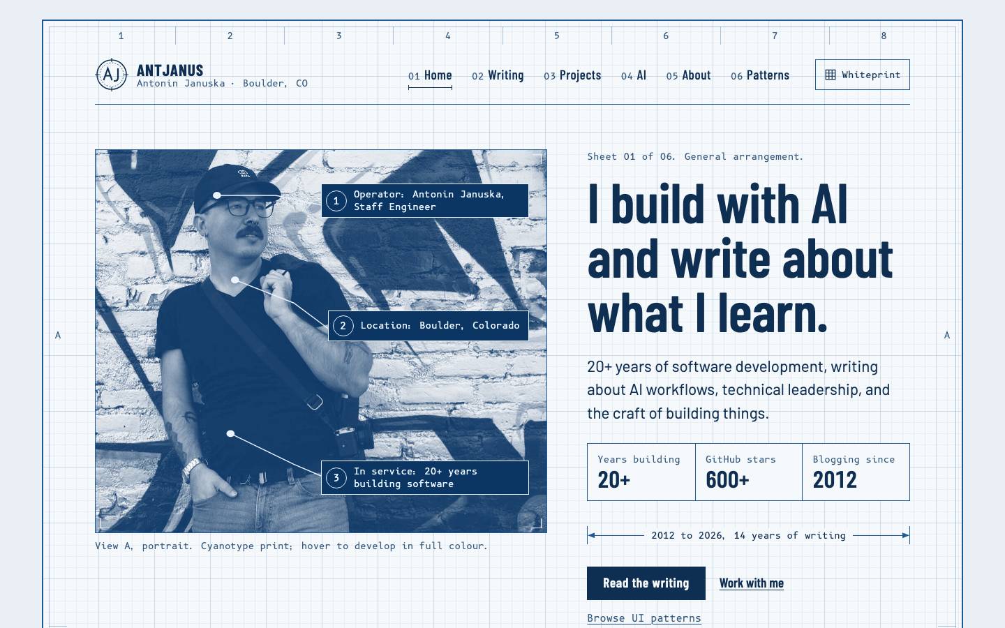 Home page of the Blueprint / Technical Drawing redesign