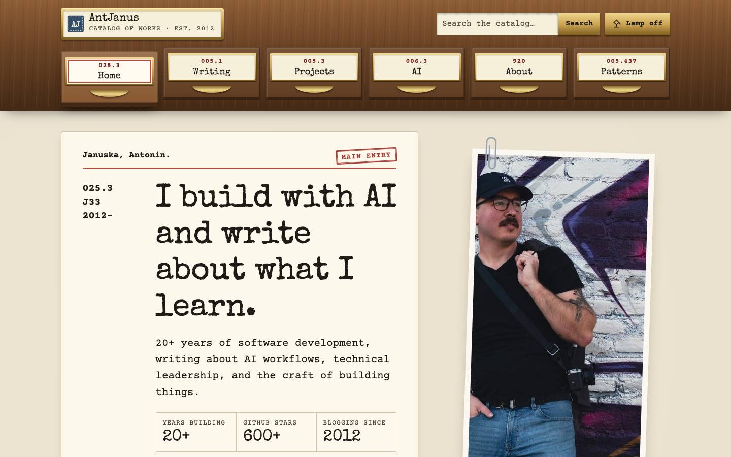 Home page of the Index Card Catalog redesign