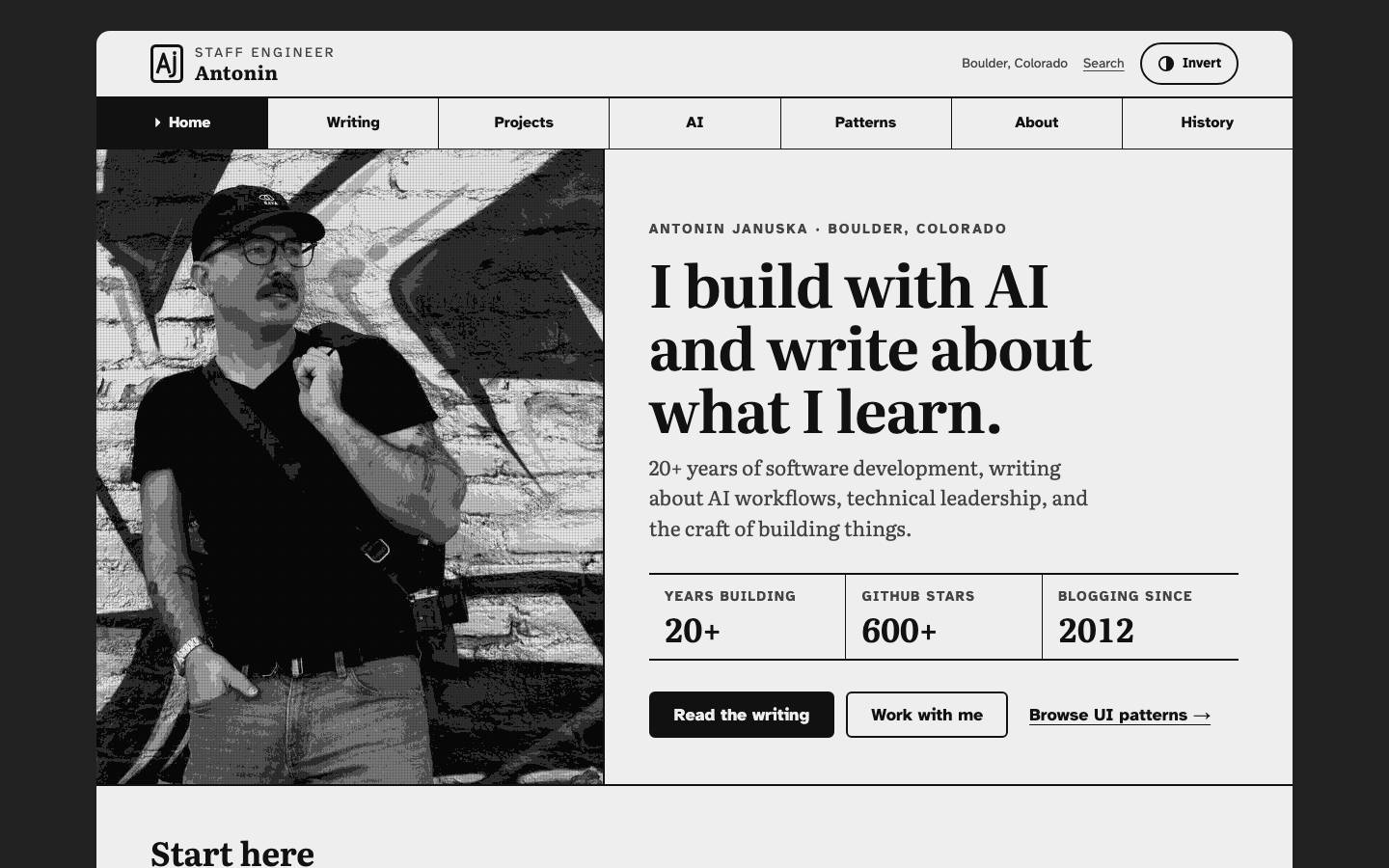 Home page of the E-Ink / Calm Tech redesign