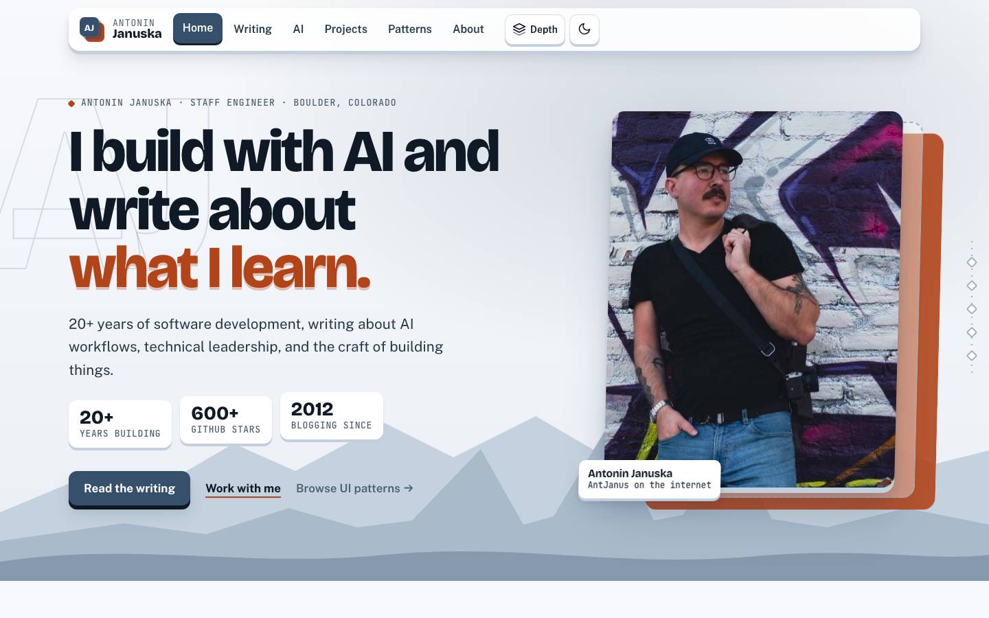 Home page of the Layered Depth / Parallax redesign
