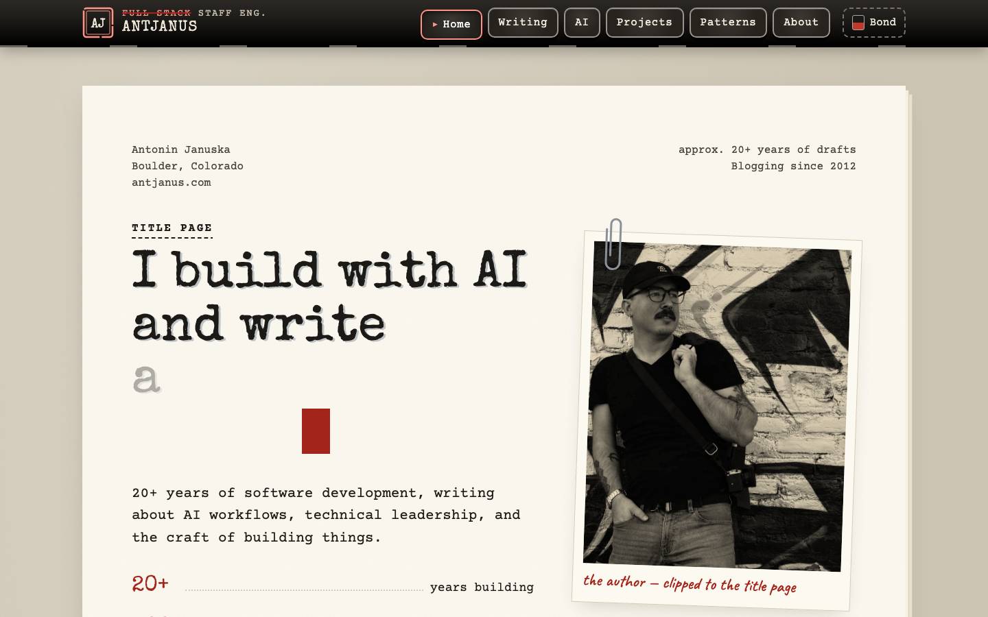 Home page of the Typewriter Manuscript redesign