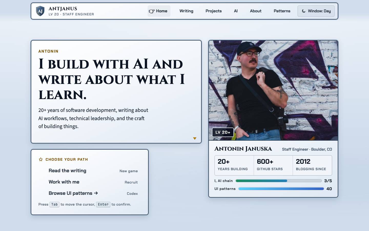 Home page of the Gamified / RPG UI redesign