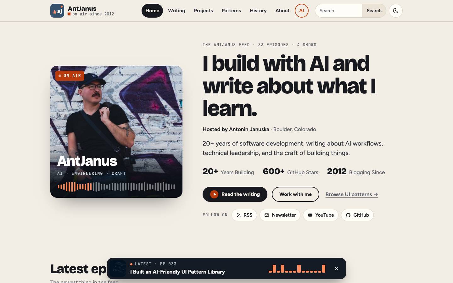 Home page of the Audio-First / Podcast redesign