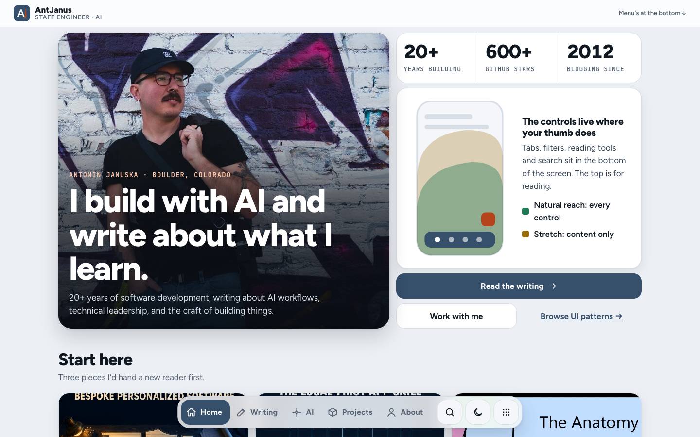Home page of the Thumb-Zone Mobile First redesign
