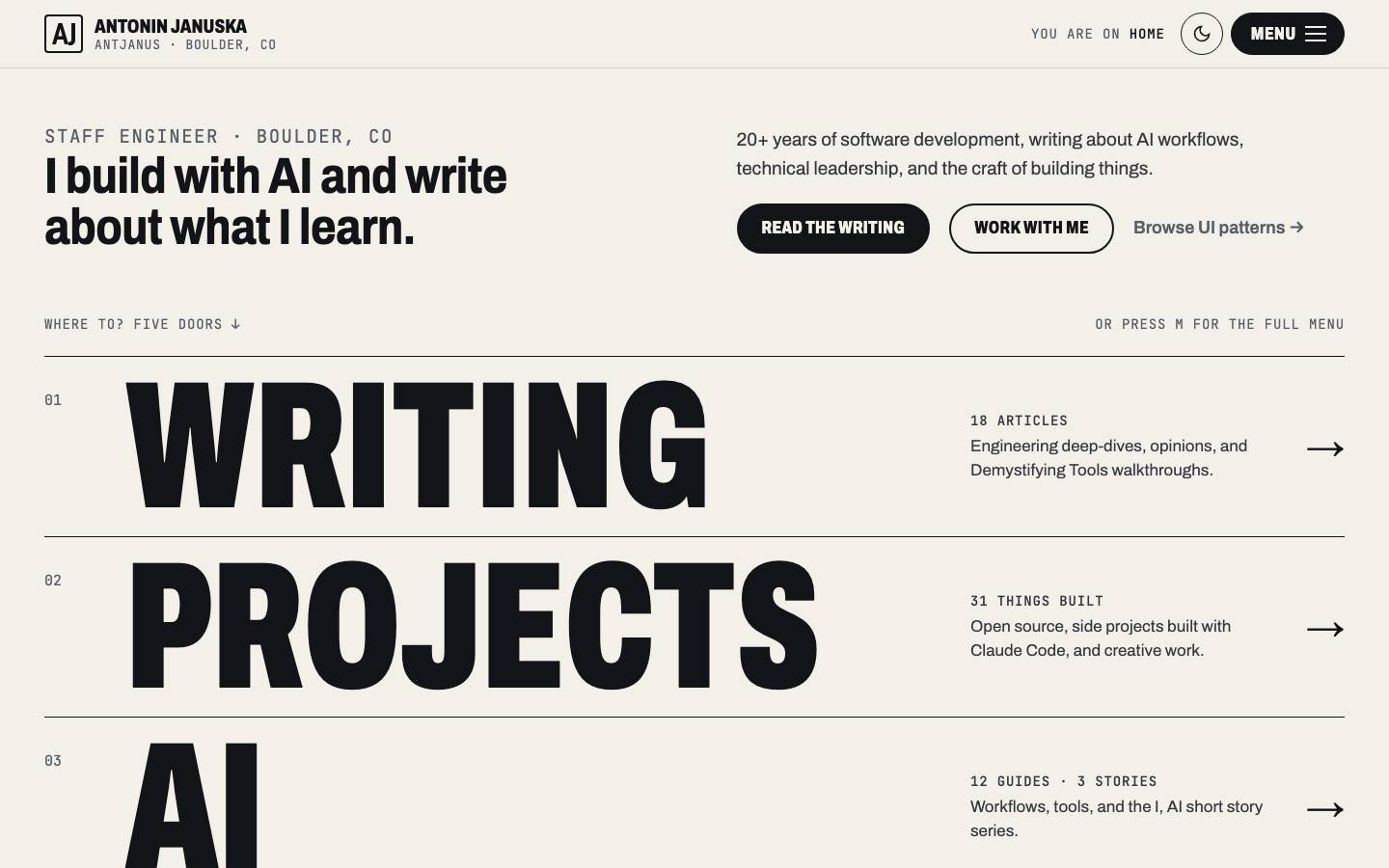 Home page of the Oversized Navigation redesign