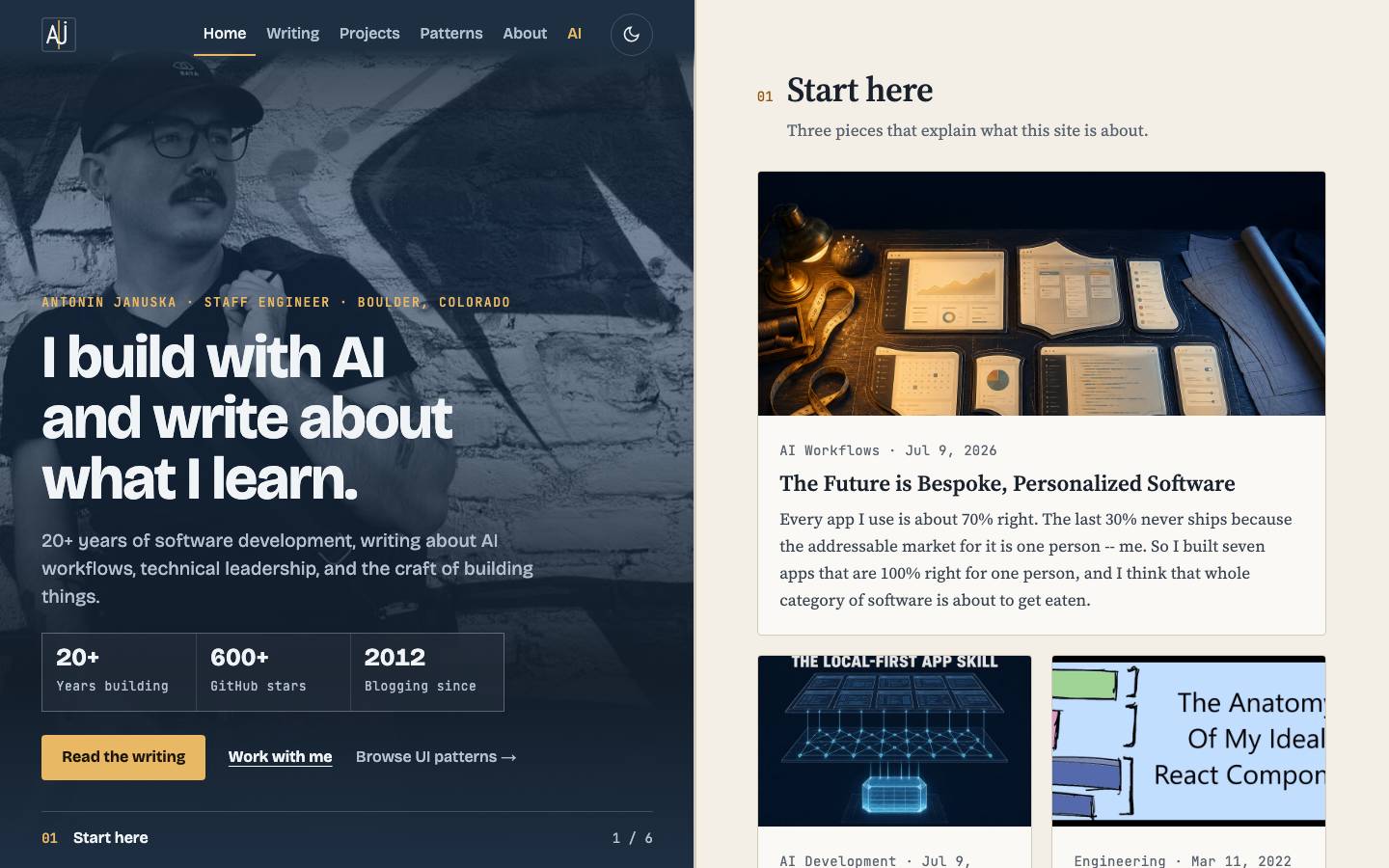 Home page of the Split Screen redesign