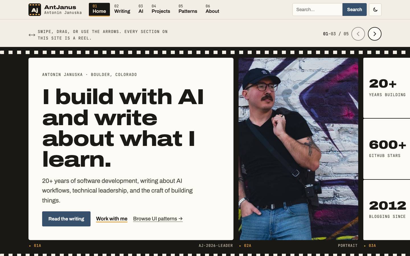 Home page of the Horizontal Scroll redesign