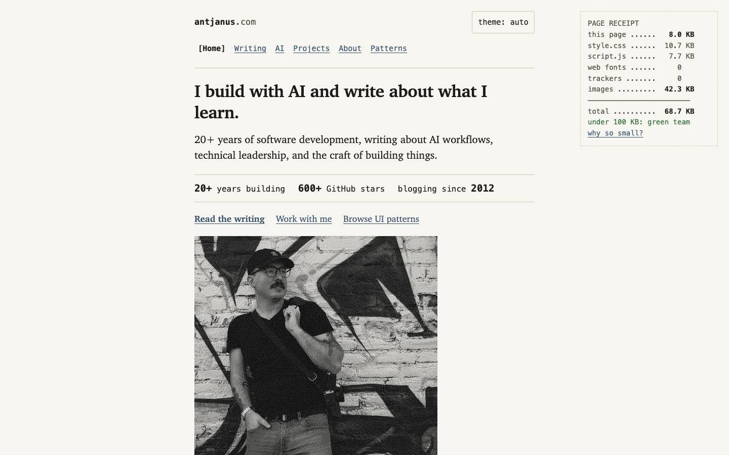 Home page of the Text-Only / Low-Tech redesign