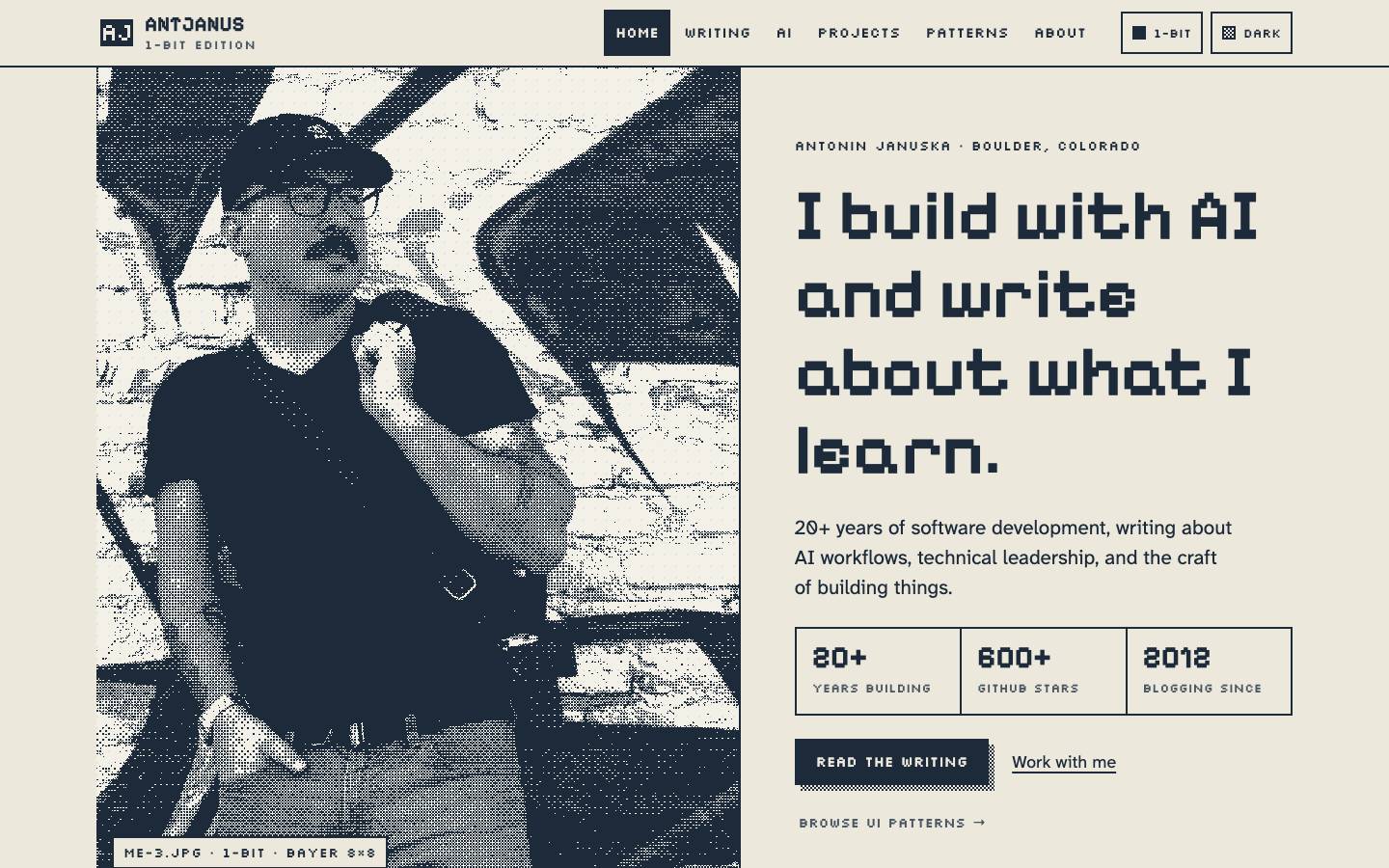 Home page of the Dithered Imagery redesign