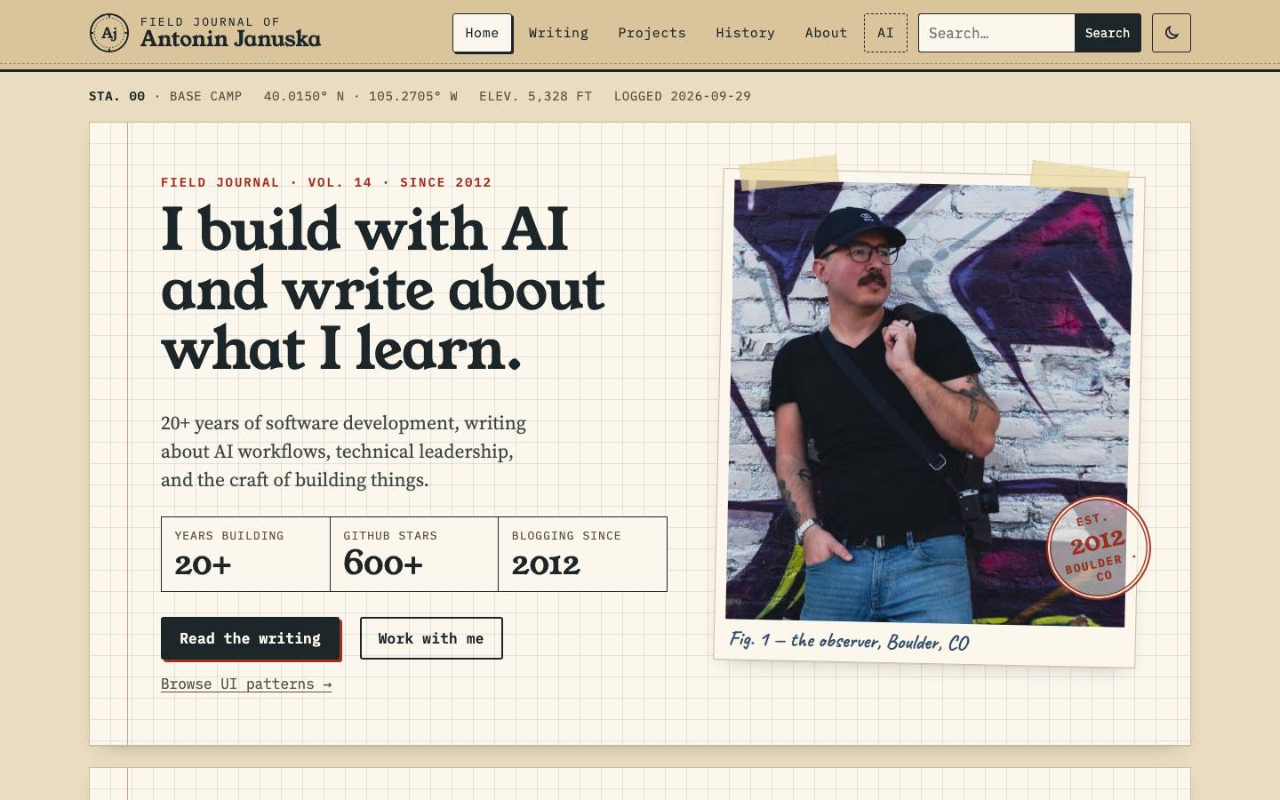 Home page of the Field Notes / Explorer redesign